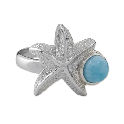 Larimar and Textured Sterling Silver Starfish Cocktail Ring