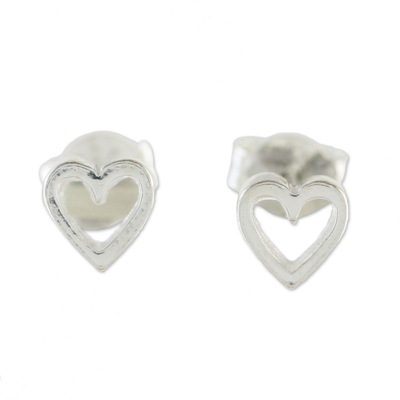 High-Polish Sterling Silver Heart Stud Earrings