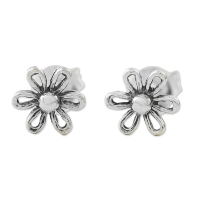 Floral Motif Sterling Silver Stud Earrings from Thailand