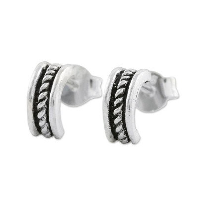 Sterling Silver Rope Half-Hoop Earrings from Thailand