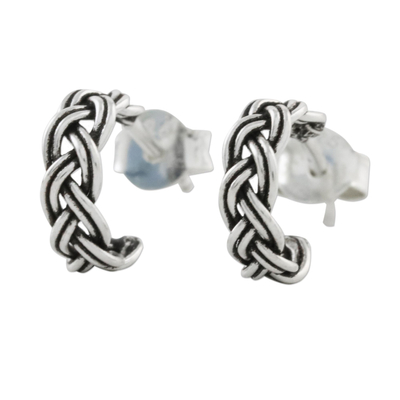 Braid Motif Sterling Silver Half-Hoop Earrings from Thailand