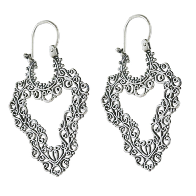 Handcrafted Sterling Silver Scrollwork Heart Hoop Earrings