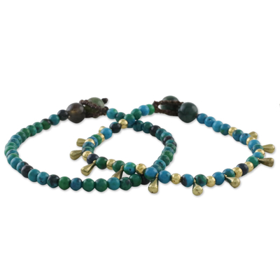 Serpentine and Agate Beaded Bracelets from Thailand (Pair)