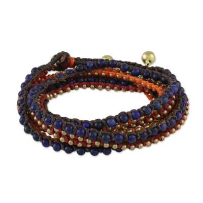 Boho Lapis Lazuli Beaded Wrap Bracelet from Thailand