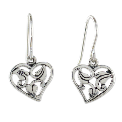 Leaf Motif Sterling Silver Heart Earrings from Thailand