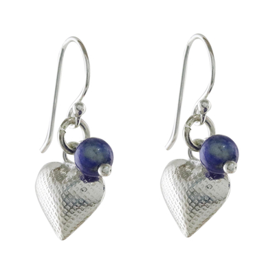 Lapis Lazuli Heart Dangle Earrings from Thailand