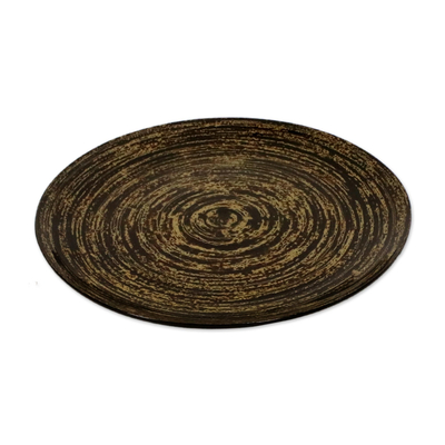 Lacquered Bamboo Decorative Plate in Brown from Thailand
