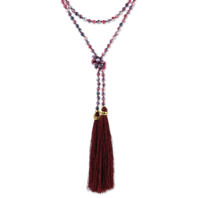 Agate Beaded Lariat Necklace in Dark Red from Thailand