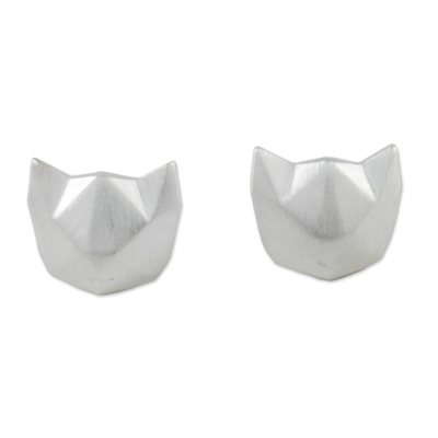 Geometric Cat Sterling Silver Stud Earrings from Thailand