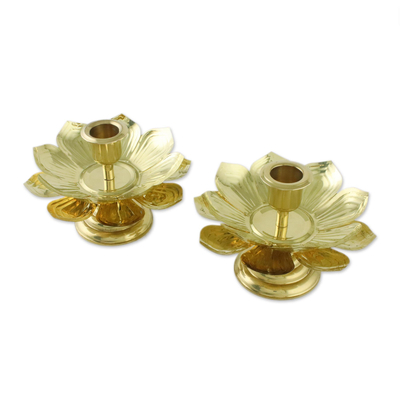 Brass Thai Lotus Blossom Candlesticks for Tapers (Pair)