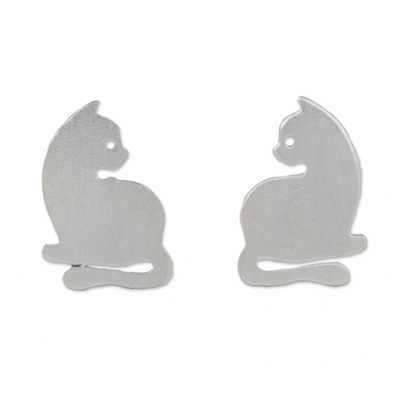 Sterling Silver Cat Stud Earrings from Thailand