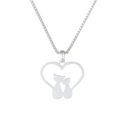 Loving Sterling Silver Cat Pendant Necklace from Thailand