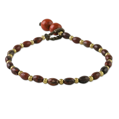 Handcrafted Jasper and Brass Beaded Bracelet from Thailand