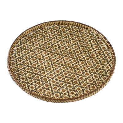 Handcrafted Woven Flower Motif Rattan Tray (10 inch)