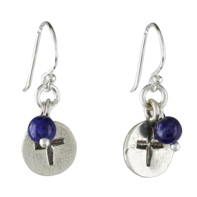 Lapis Lazuli Cross Dangle Earrings from Thailand