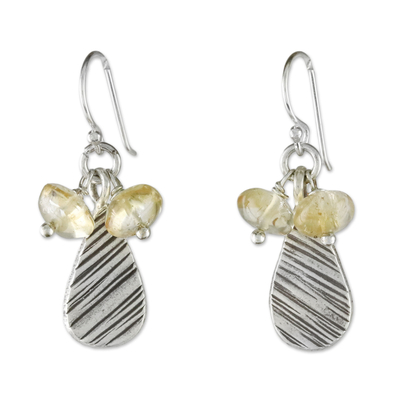 Citrine and Karen Silver Dangle Earrings from Thailand