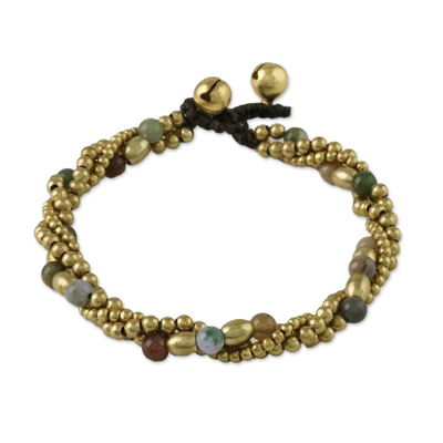 Unakite and Brass Beaded Torsade Bracelet from Thailand