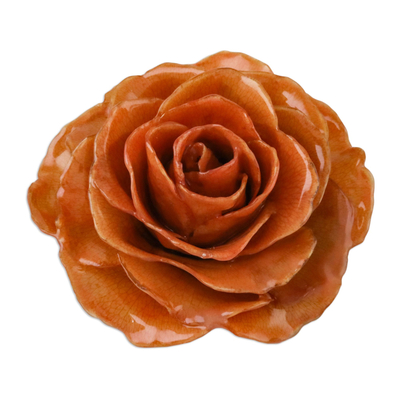 Handcrafted Natural Rose Brooch Pin in Orange from Thailand