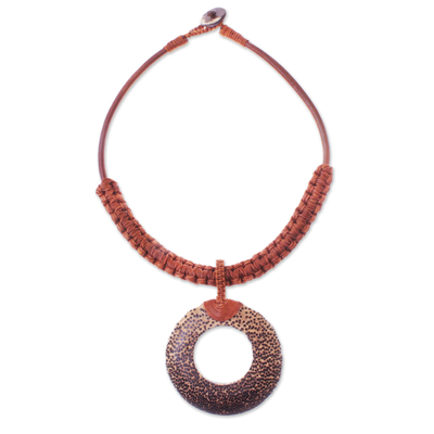 Handcrafted Coconut Wood and Leather Cord Pendant Necklace