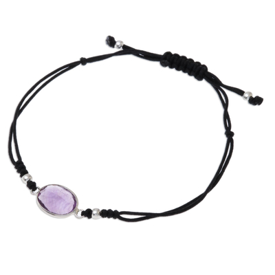 Purple Amethyst Knotted Cord Pendant Bracelet