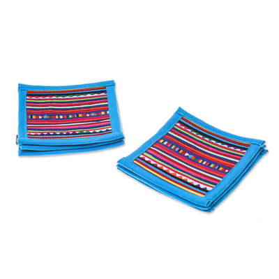 Cotton Patchwork Coasters with Blue Trim (Set of 6)