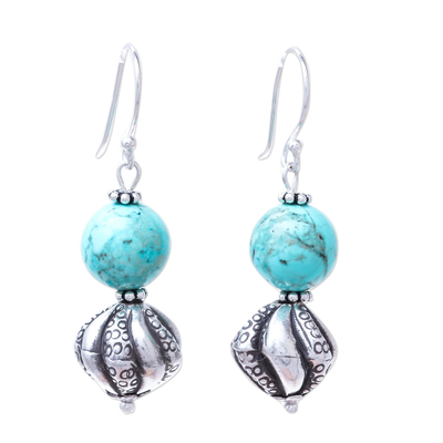 Karen Silver and Recon. Turquoise Earrings from Thailand