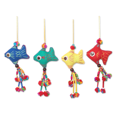Colorful Cotton Fish Ornaments from Thailand (Set of 4)