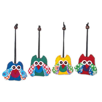 Assorted Cotton Owl Ornaments from Thailand (Set of 4)