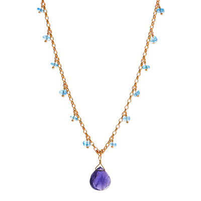18k Gold Plated Iolite and Apatite Pendant Necklace