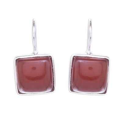 Rhodium Plated Carnelian Drop Earrings from Thailand