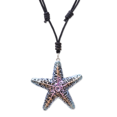 Hand-Painted Recycled Paper Starfish Necklace from Thailand