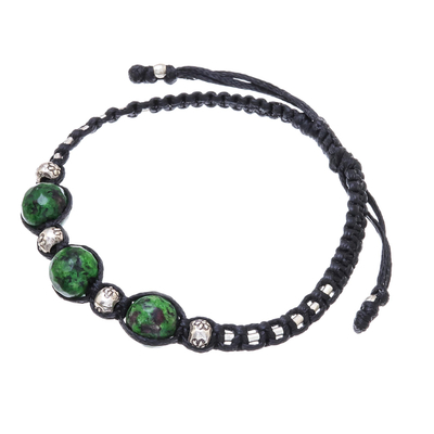 Green Agate Beaded Macrame Bracelet from Thailand