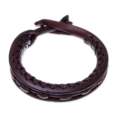 Artisan Crafted Leather Bangle Bracelet from Thailand