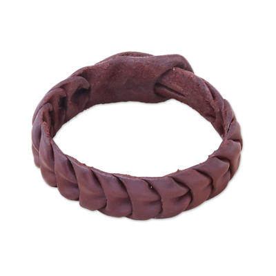 Handmade Leather Wristband Bracelet in Brown from Thailand