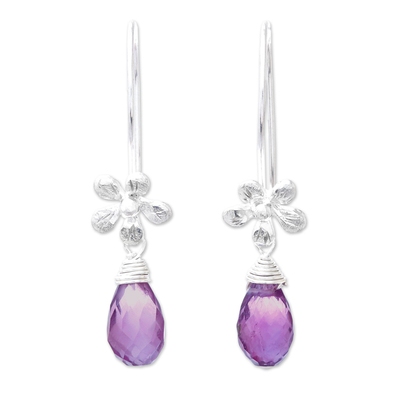 Floral Faceted Amethyst Dangle Earrings from Thailand