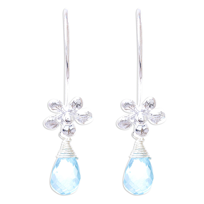 Floral Faceted Blue Topaz Dangle Earrings from Thailand