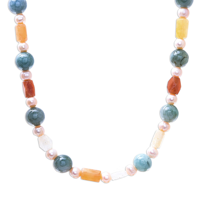 Multi-Gemstone Beaded Long Necklace from Thailand
