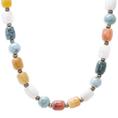 Multi-Gemstone Beaded Long Necklace Crafted in Thailand