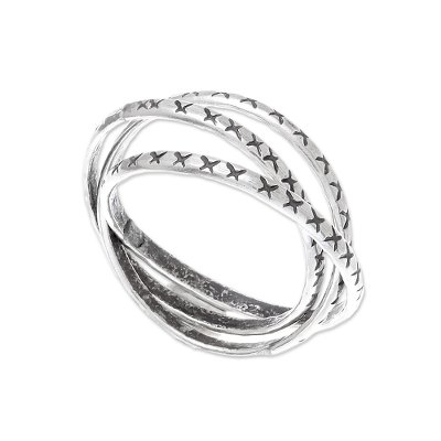Cross Pattern Karen Silver Band Ring from Thailand