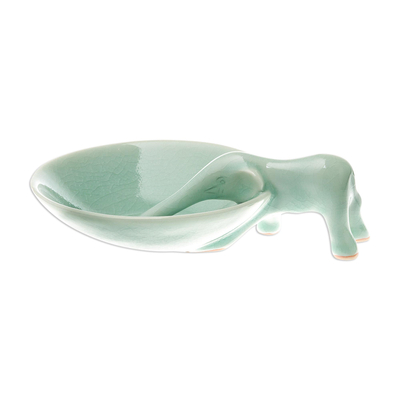 Elephant-Themed Celadon Ceramic Incense Holder