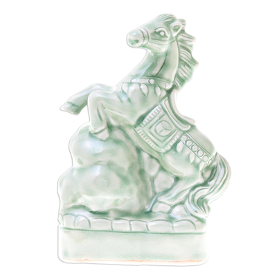 Celadon Ceramic Horse Sculpture Crafted in Thailand