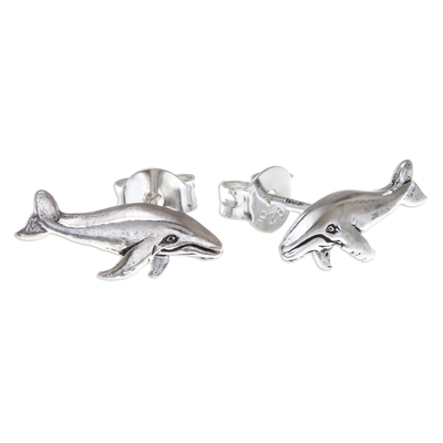 Sterling Silver Whale Button Earrings from Thailand