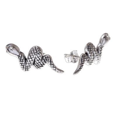 Sterling Silver Snake Button Earrings from Thailand