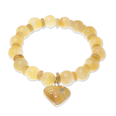 Gold Accented Quartz Beaded Heart Bracelet in Yellow