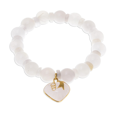 Gold Accented Quartz Beaded Heart Bracelet from Thailand