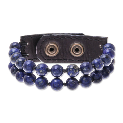 Leather Accented Lapis Lazuli Beaded Bracelet (2-Strand)