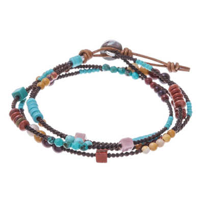 Jasper Dyed Calcite and Leather Wrap Bracelet from Thailand