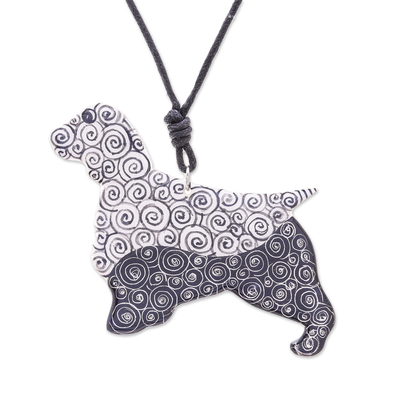 Ceramic Dog Pendant Necklace with Painted Spiral Motifs