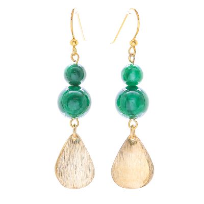 Green Quartz Beaded Dangle Earrings from Thailand