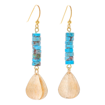 Brass and Reconstituted Turquoise Dangle Earrings